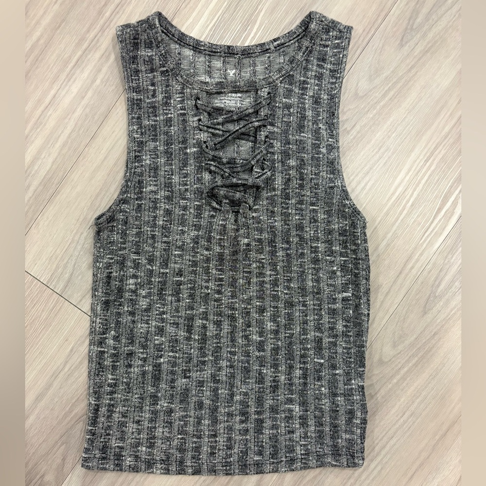 American Eagle Outfitters Charcoal Lace-Up Tank